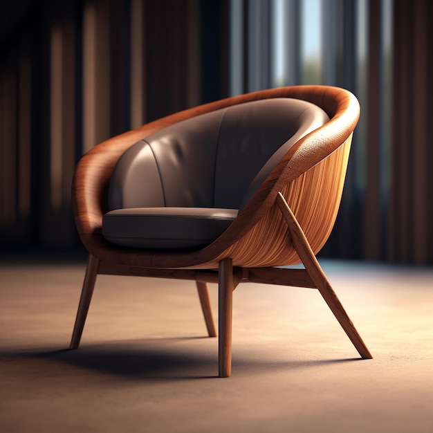 a chair that has a wood frame and a wooden arm rests on a carpet.