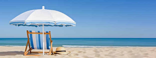 열대 해변 에서 의자 와 우산