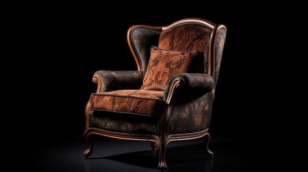 a chair with a brown leather back and a black background