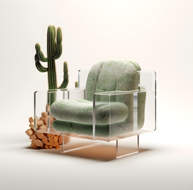 A chair with a cactus in it