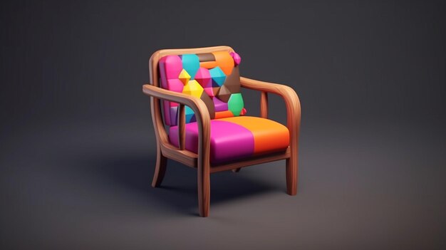 A chair with a colorful pillow on it