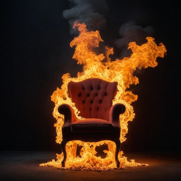 a chair with a flame on it that is lit up