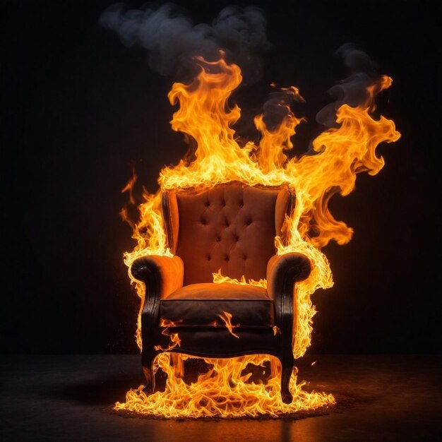 a chair with a flame on it that is lit up