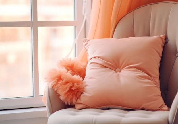 Photo a chair with pillows on the table next to a window