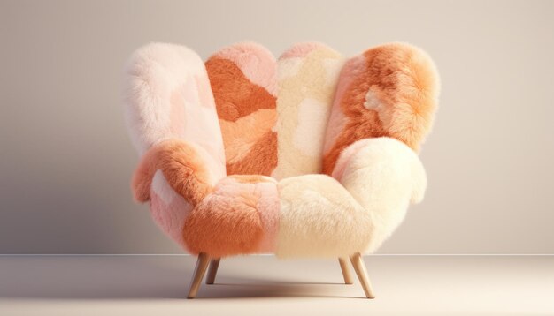 a chair with a pink fur is placed on an orange background