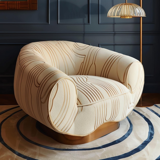 Photo a chair with a striped pattern is in a living room