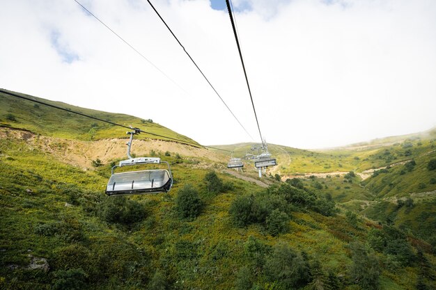 Chairlift in ski mountain resort at summer time