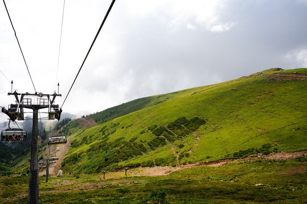 Chairlift in ski mountain resort at summer time