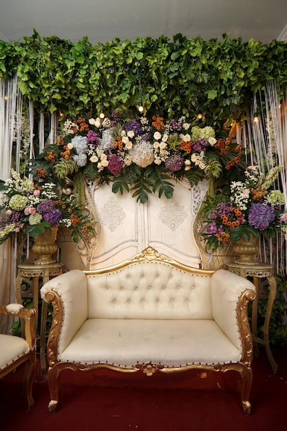 Chairs and Decoration Arrangement for a Traditional Wedding Ceremony in Indonesia