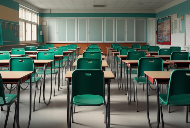 стулья в пустых школьных классах