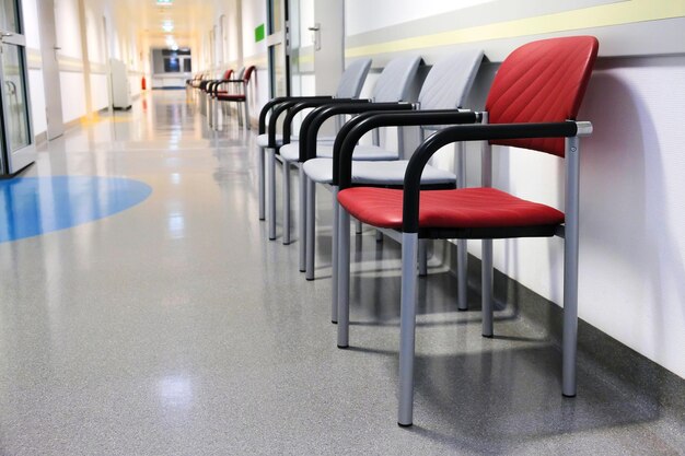 Photo chairs in the hallway of the hospital hospital interior