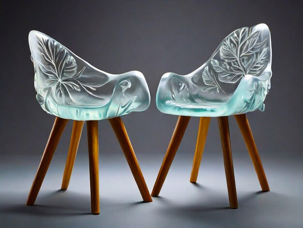 Chairs made of glass and the legs are made of wood