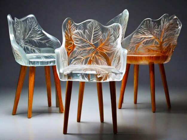 Chairs made of glass and the legs are made of wood