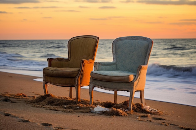 Chairs on sand at beach