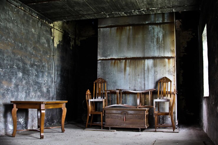 Photo chairs and table in abandoned room