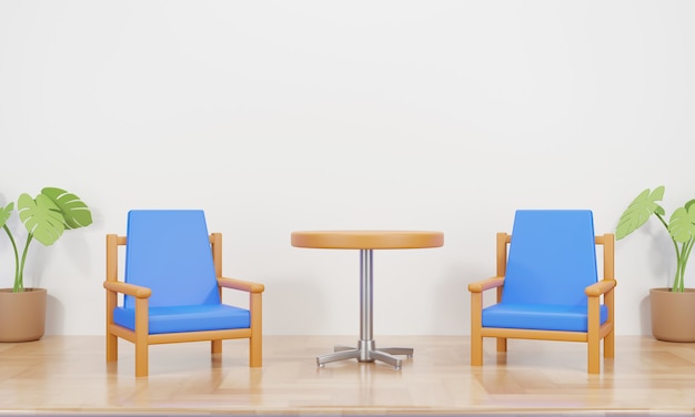 Photo chairs and table on the wooden stage