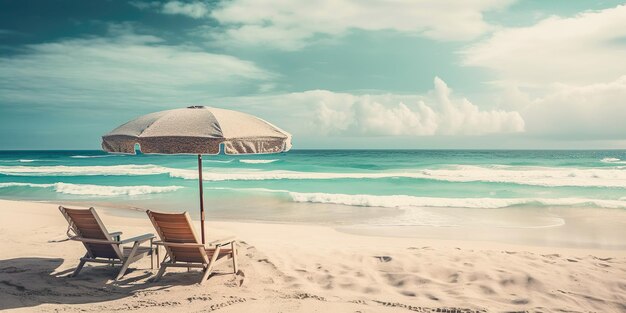 Chairs and umbrella on the beach on island vacation holiday Beach summer relax in the sun Generate Ai