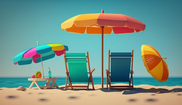 Chairs and umbrella on the beach on island vacation holidayGenerative AI