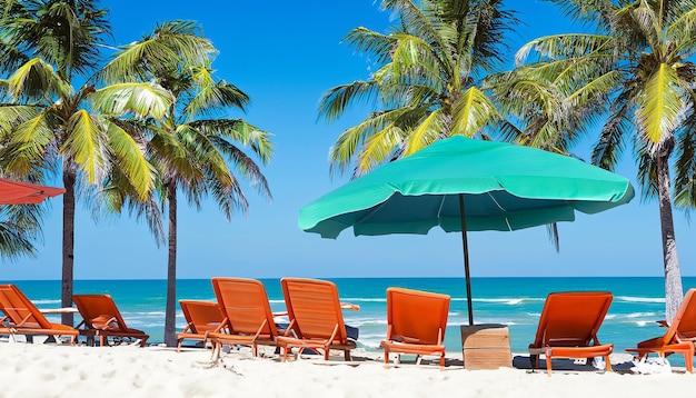 Chairs And Umbrella In Palm Beach Tropical Holiday Banner