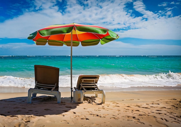 Photo chairs and umbrella on a tropical beach