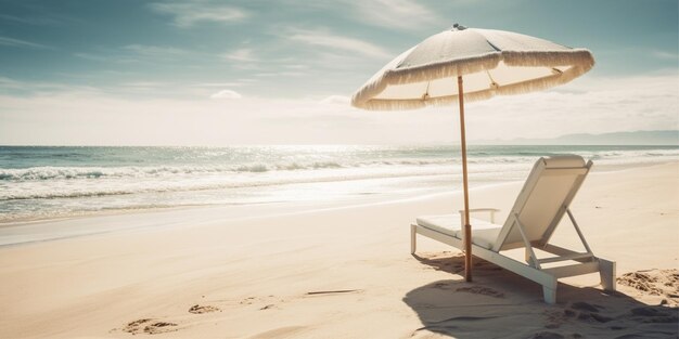 椅子と白いパラソルのビーチ生成された Ai