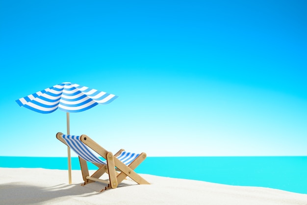 Photo a chaise longue under an umbrella on the sandy beach by the sea