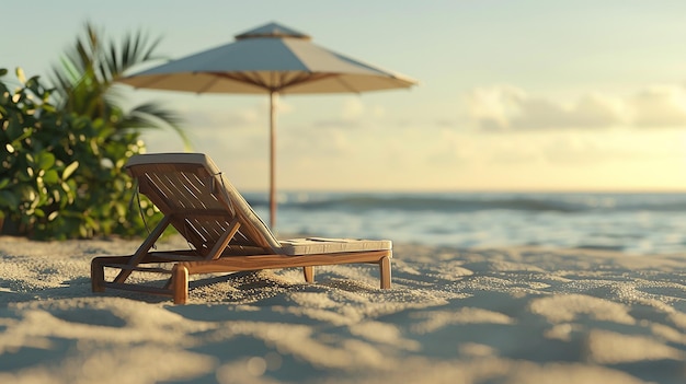 Chaise lounge and umbrella on sand beach