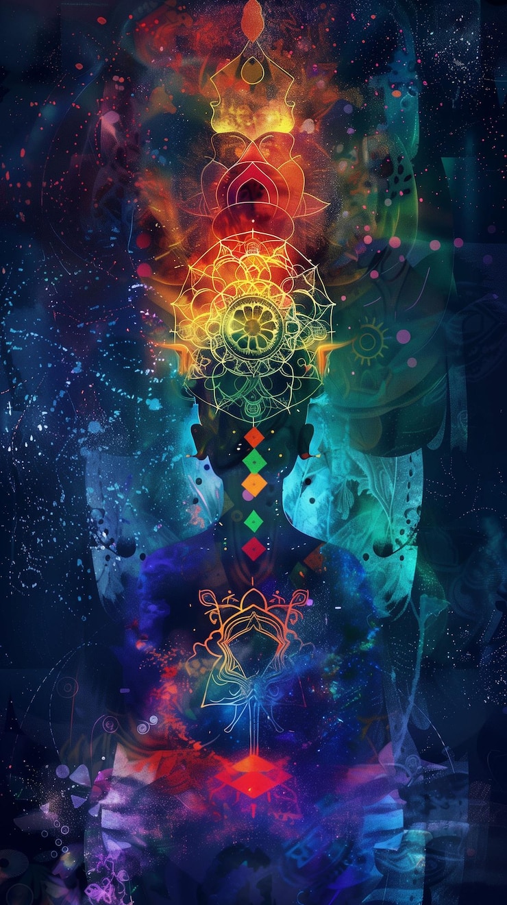 Photo the chakra system for yoga seven chakras concept meditation with seven chakras