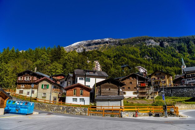 Chalet and hotels in swiss village in Alps Leukerbad Leuk Vis