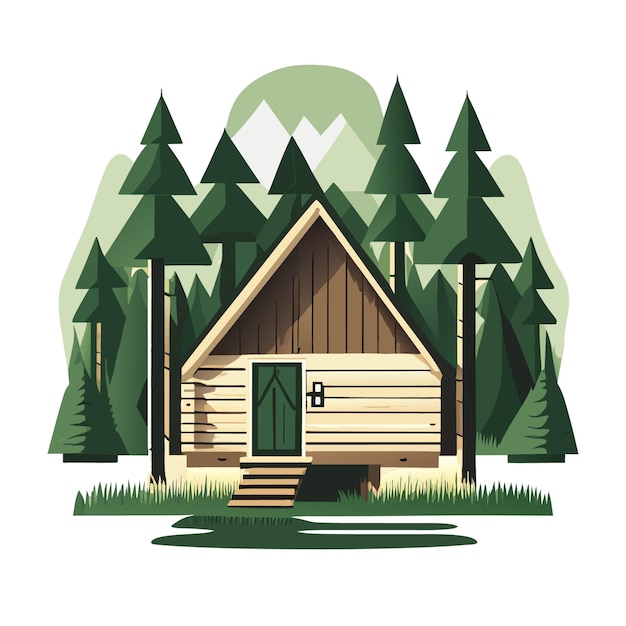 Chalet wooden house eco house vector flat illustration