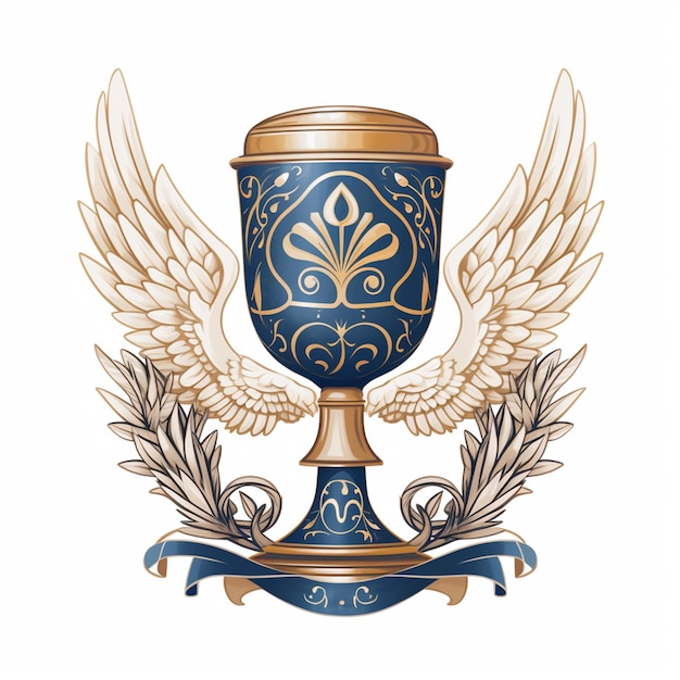 chalice with dove and symbols and alpha omega Greek Let with white background