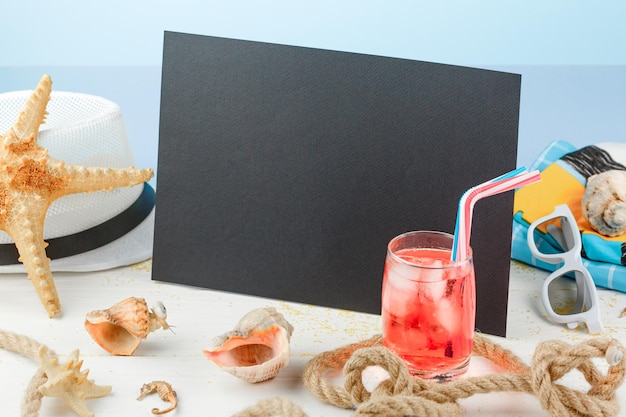 Photo chalk board with beach summer accessories