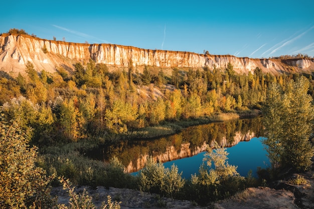 Chalk mountains and nature, a lake and a beautiful landscape