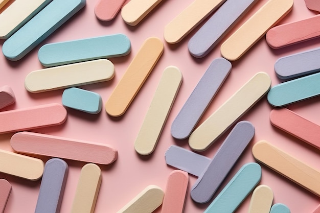 Chalk sticks on pastel colors background flat lay Generative AI