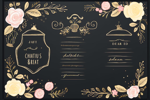 Foto chalkboard blooms floral folk vibes per il menu e le liste dei prezzi