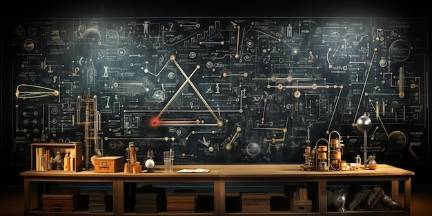 Photo a chalkboard covered in equations diagrams wallpaper