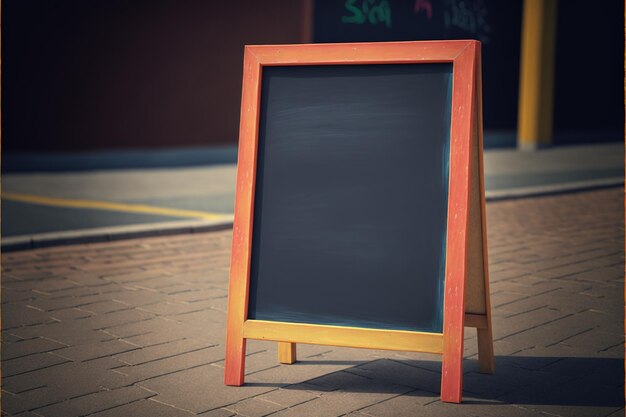 Chalkboard outside store with copy space on sidewalk created using generative ai technology