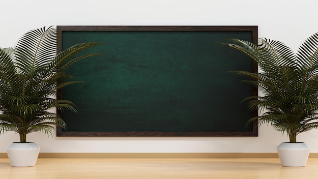 Chalkboard in school classroom 3D rendering