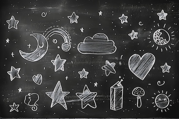 Chalkboard Texture With Chalk Drawings Whimsical Collage Eff Creative Background Decor Collection