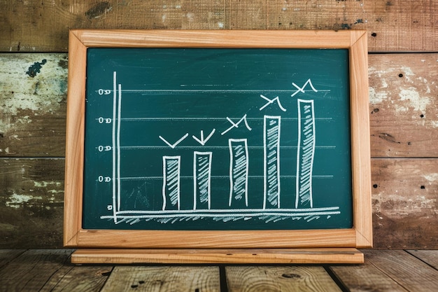 Foto una lavagna con un grafico a barre chiaro e organizzato che mostra dati e statistiche diagramma di un piano di crescita delle vendite di successo disegnato su una lavagna ai generato