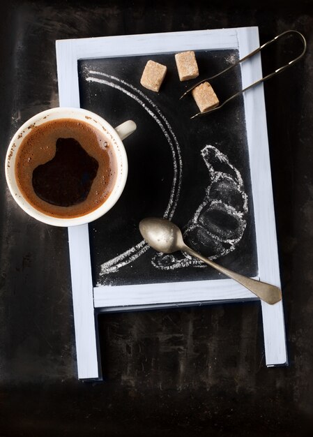 사진 커피와 설탕 칠판