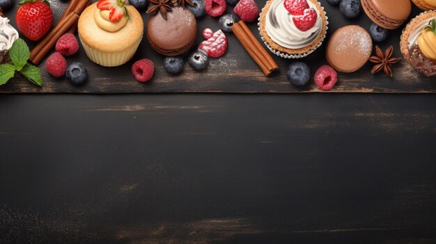 Foto tavola nera con sfondo del menu dei dolci