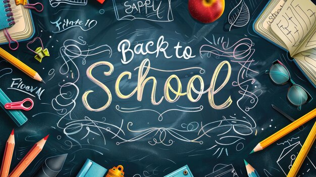 Chalkboard with HandDrawn Back to School Essentials