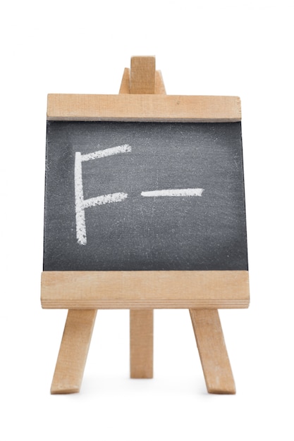 Chalkboard with the letter f and the symbol - written on it