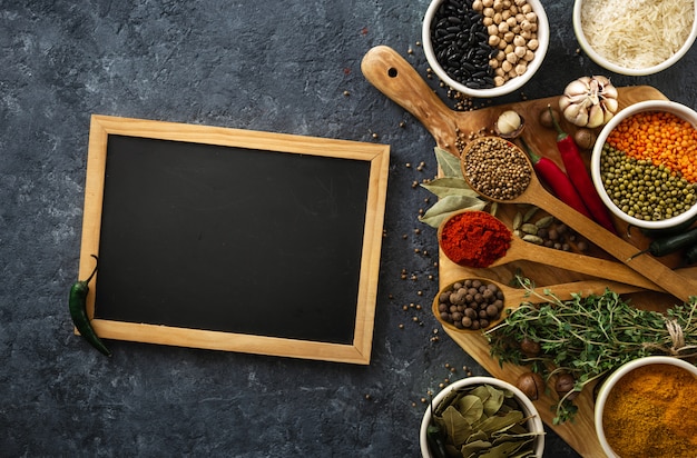Chalkboard with spices and herbs
