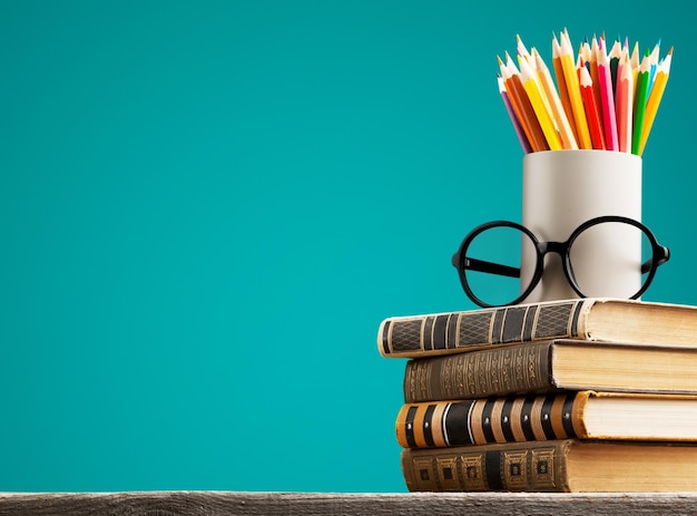 Chalkboard with stack book