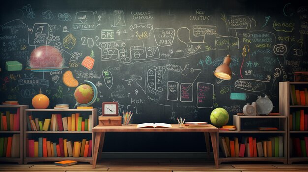 Chalkboard with Study Materials Background