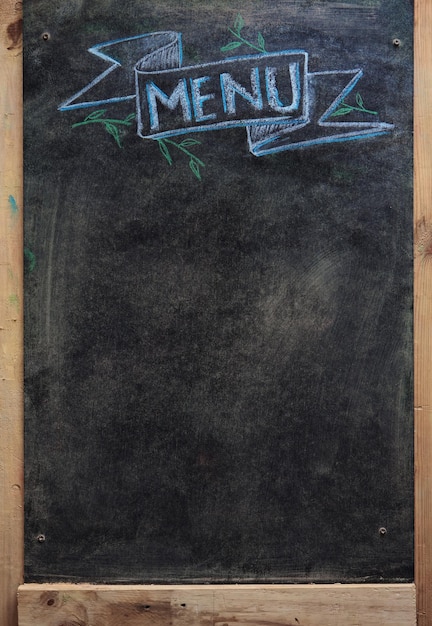 A chalkboard with the words menu written on it