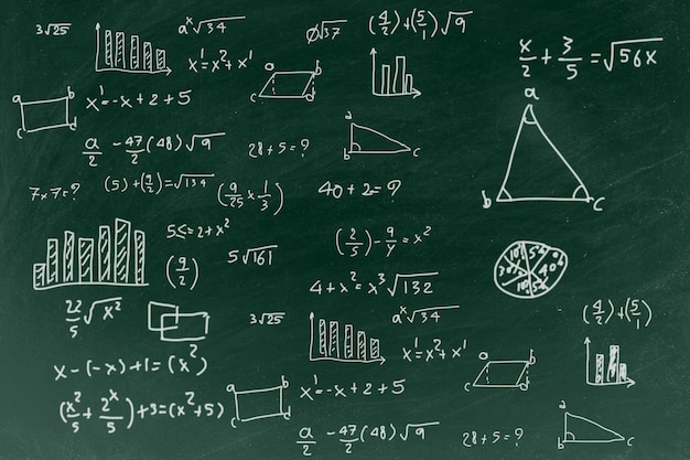 Foto lavagna con lo sfondo di formula matematica di scrittura
