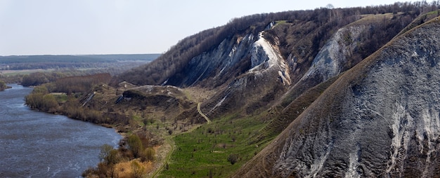 Chalky mountains on the banks of the Don River in Russia